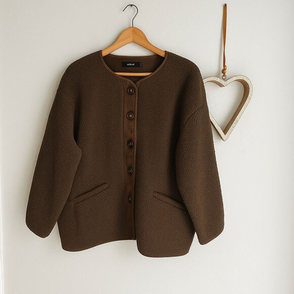 Love U Dear Womens Plus Fleece Cardigan Jacket Round Neck Size 2XL Brown - Picture 1 of 12